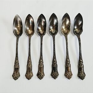 Antique Rogers & Bro A1 Silver Plate Flower/Apple Blossom 1906 Fruit Spoons Set